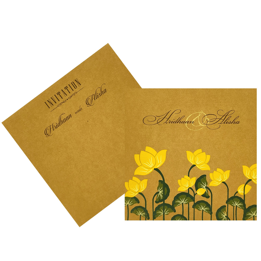 Khaki Brown Lotus Floral Wedding Card-Krc28550