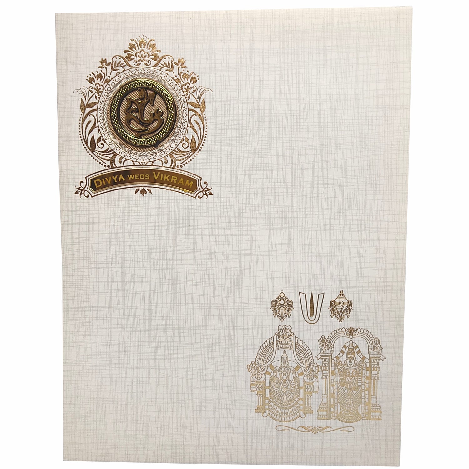 Grey Balaji Padmavathi Foil Nameplate Wedding Card-KNK9401G