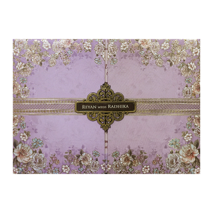 Purple Floral Padded Wedding Card-KSH72930