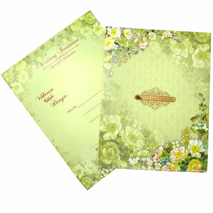 Green Padded Floral Wedding Card In Offset-KNPO8505G