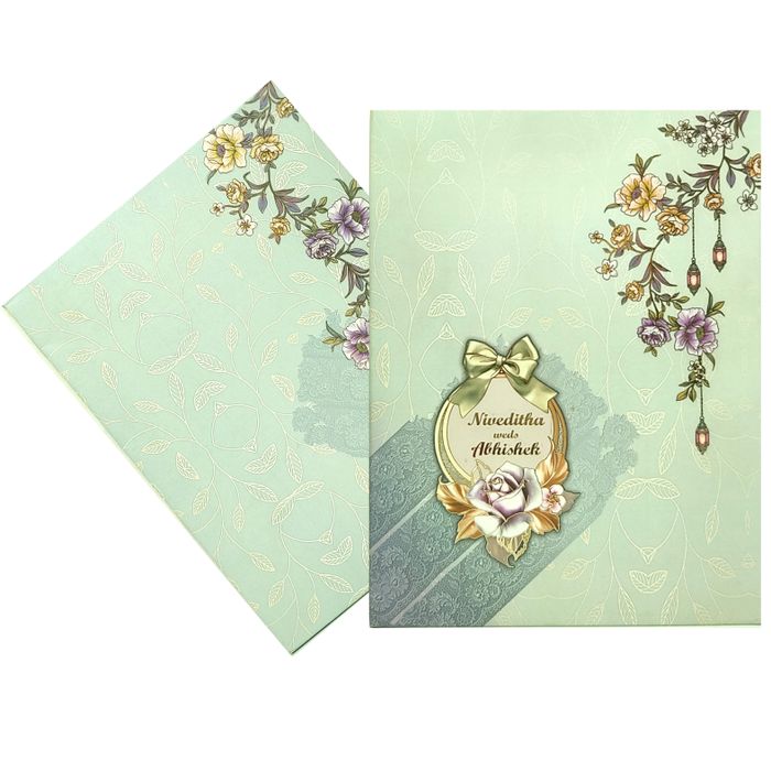 Light blue flower design scodix invitation card-King of Cards