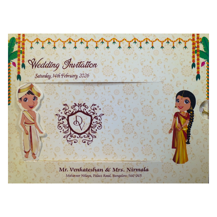 Cream Bride Groom Slide Invitation Card