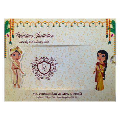 Cream Bride Groom Slide Invitation Card