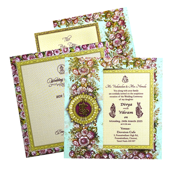 Blue Floral Rotating Wedding Invitation-King of Cards