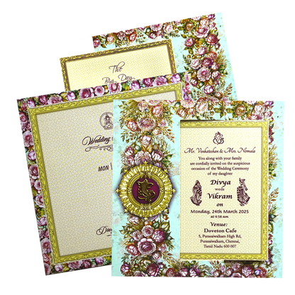 Blue Floral Rotating Wedding Invitation-King of Cards