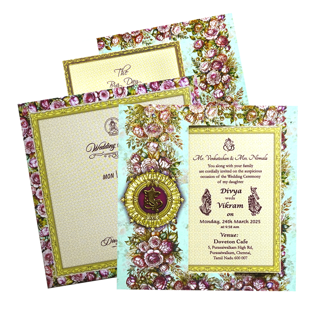 Blue Floral Rotating Wedding Invitation-KNFO8402