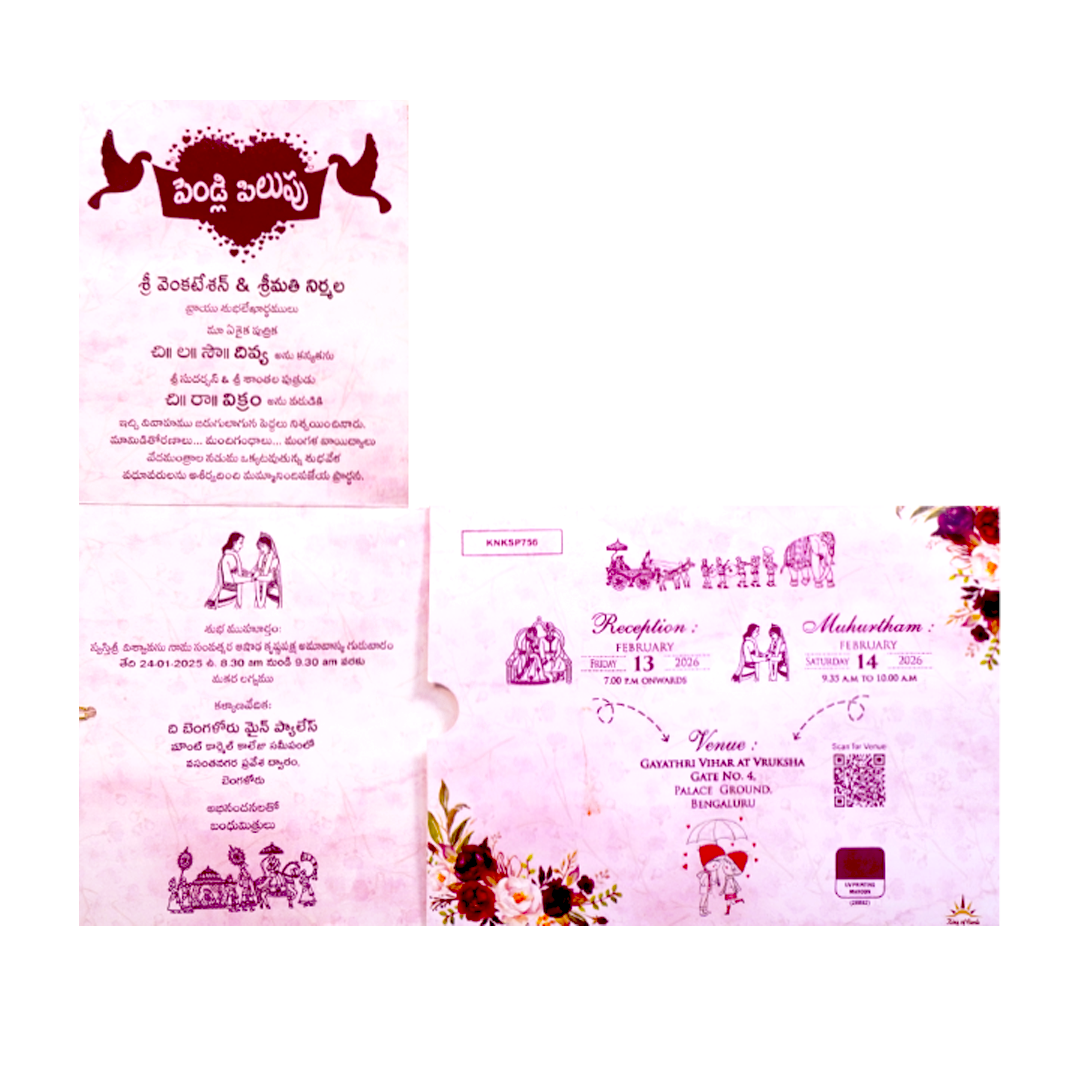 Pink Floral Slide Invitation Card-KNKSP756