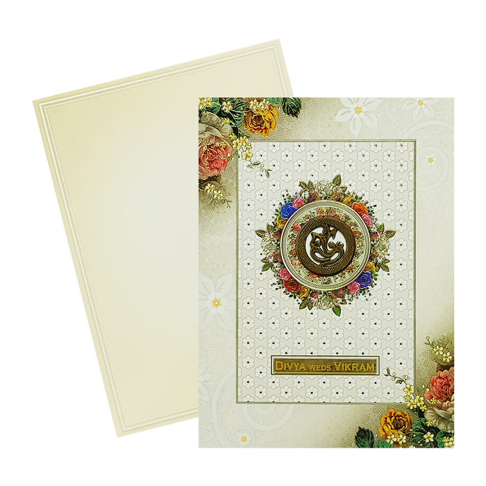 Cream Floral Ganesha Box Invitation Card-King of Cards