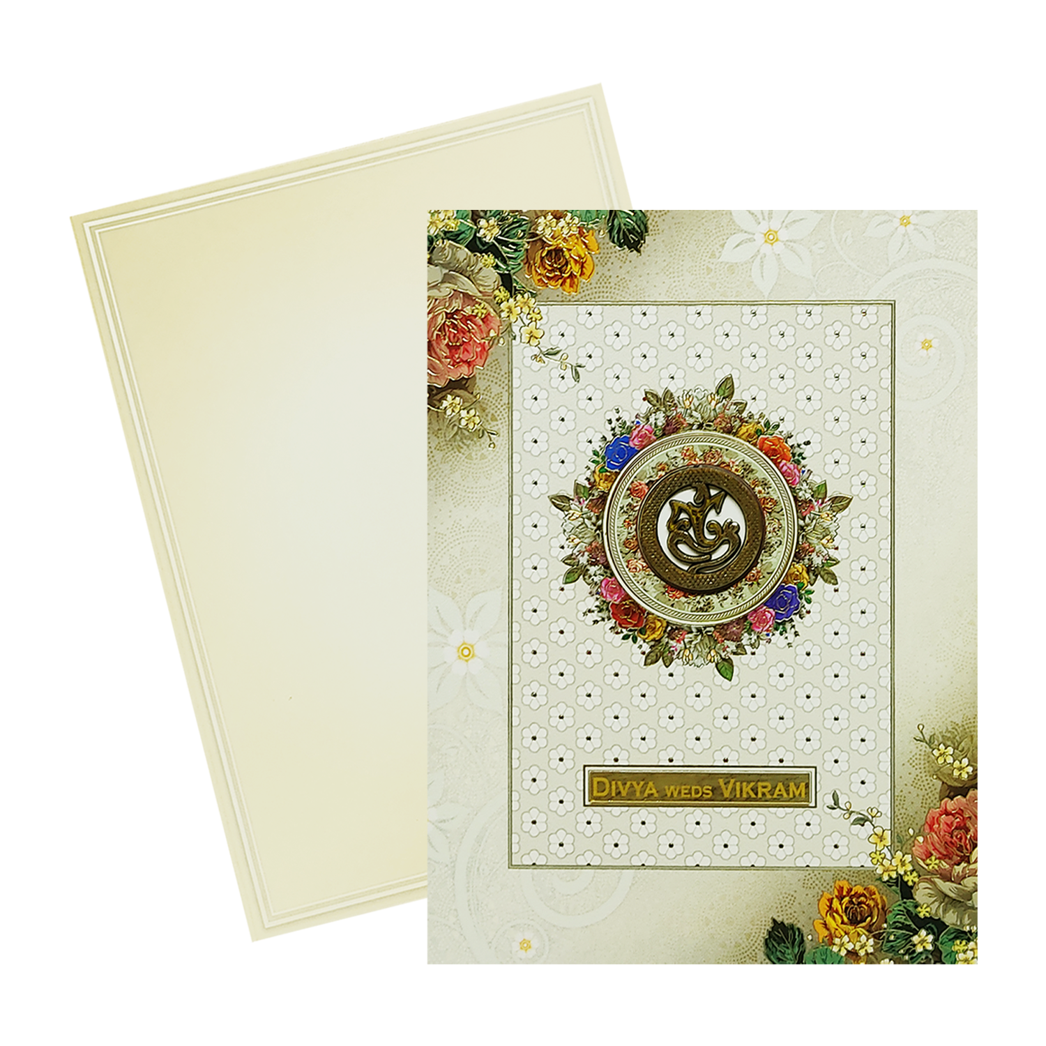 Cream Floral Ganesha Box Invitation Card-KNVI6401