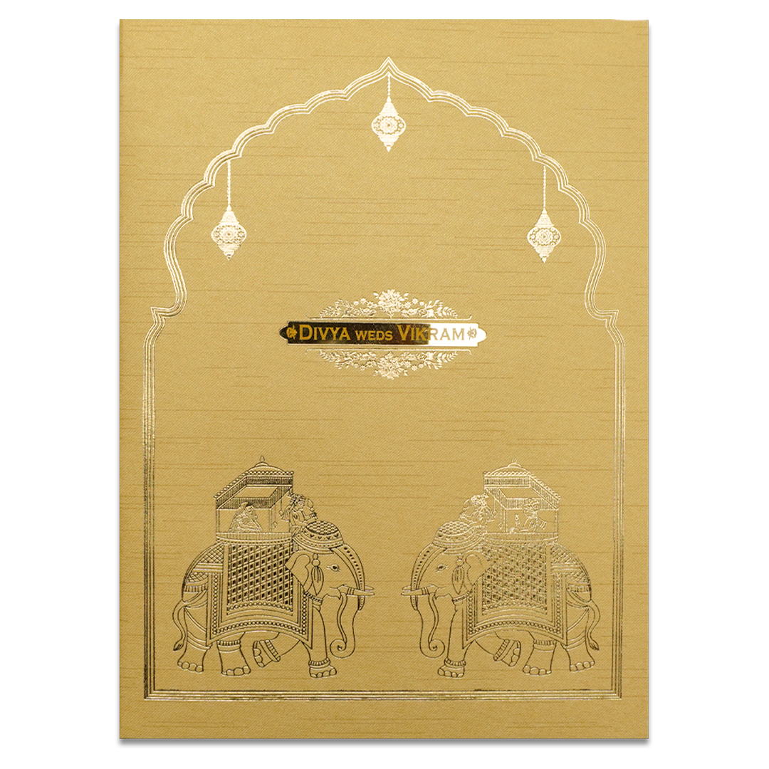 Golden Royal Elephant Arch Wedding Card-KNRM7083G