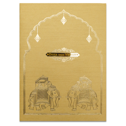 Golden Royal Elephant Arch Wedding Card-KNRM7083G