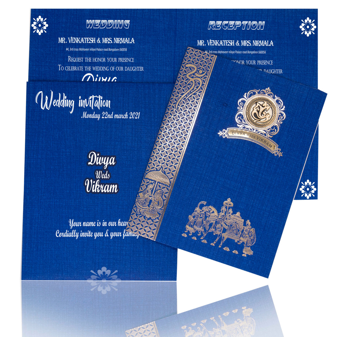 Blue Jumbo Metallic Baraat Print And Varmala Design-KNK50281