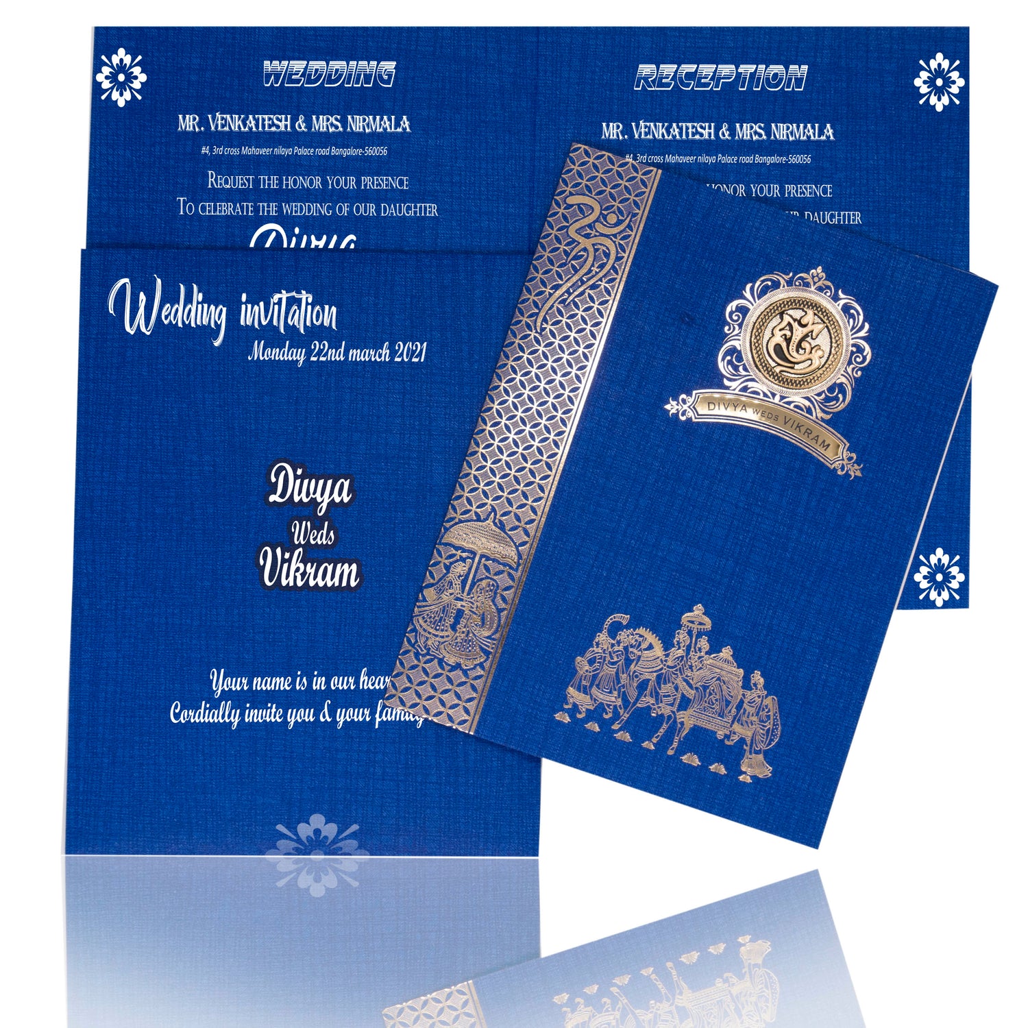 Blue Jumbo Metallic Baraat Print And Varmala Design-KNK50281