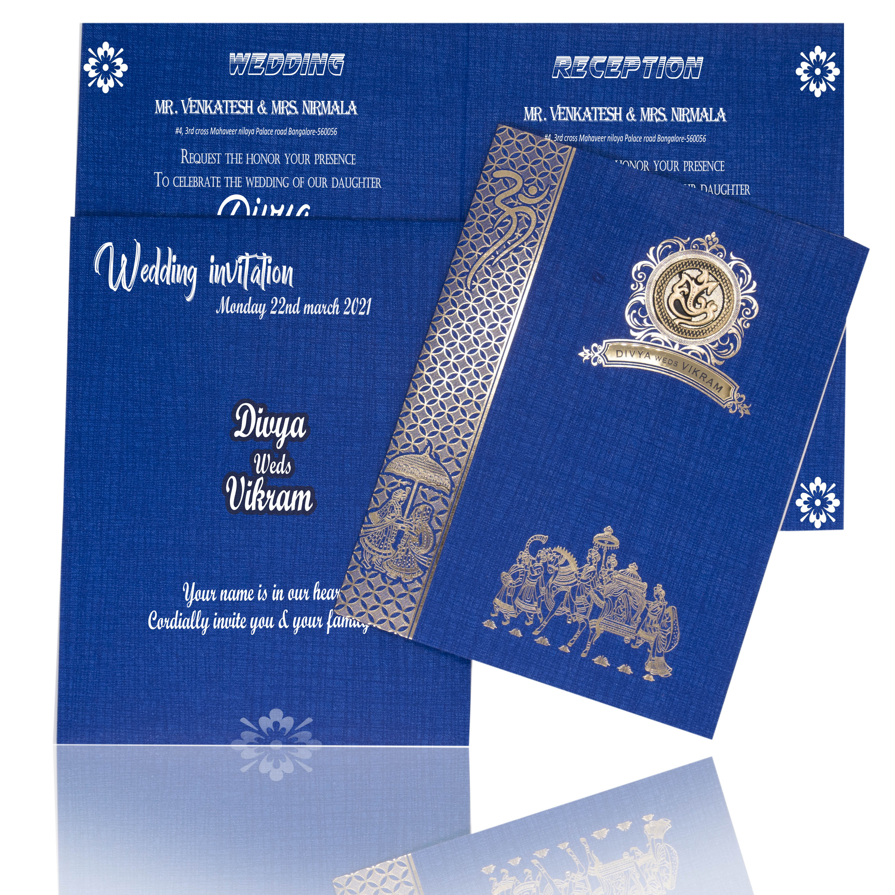 Blue Jumbo Metallic Baraat Print And Varmala Design-KNK50281