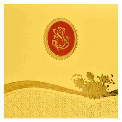 Beautiful Red Ganesha With Gold Shading Wedding Card - KNK30460