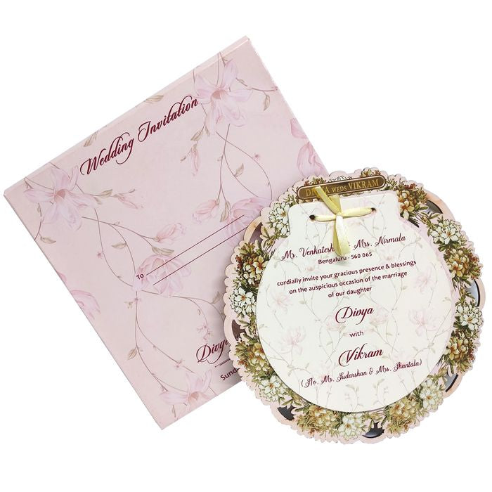 Pink Laser Cut MDF Board Wedding Card-KNKA8059