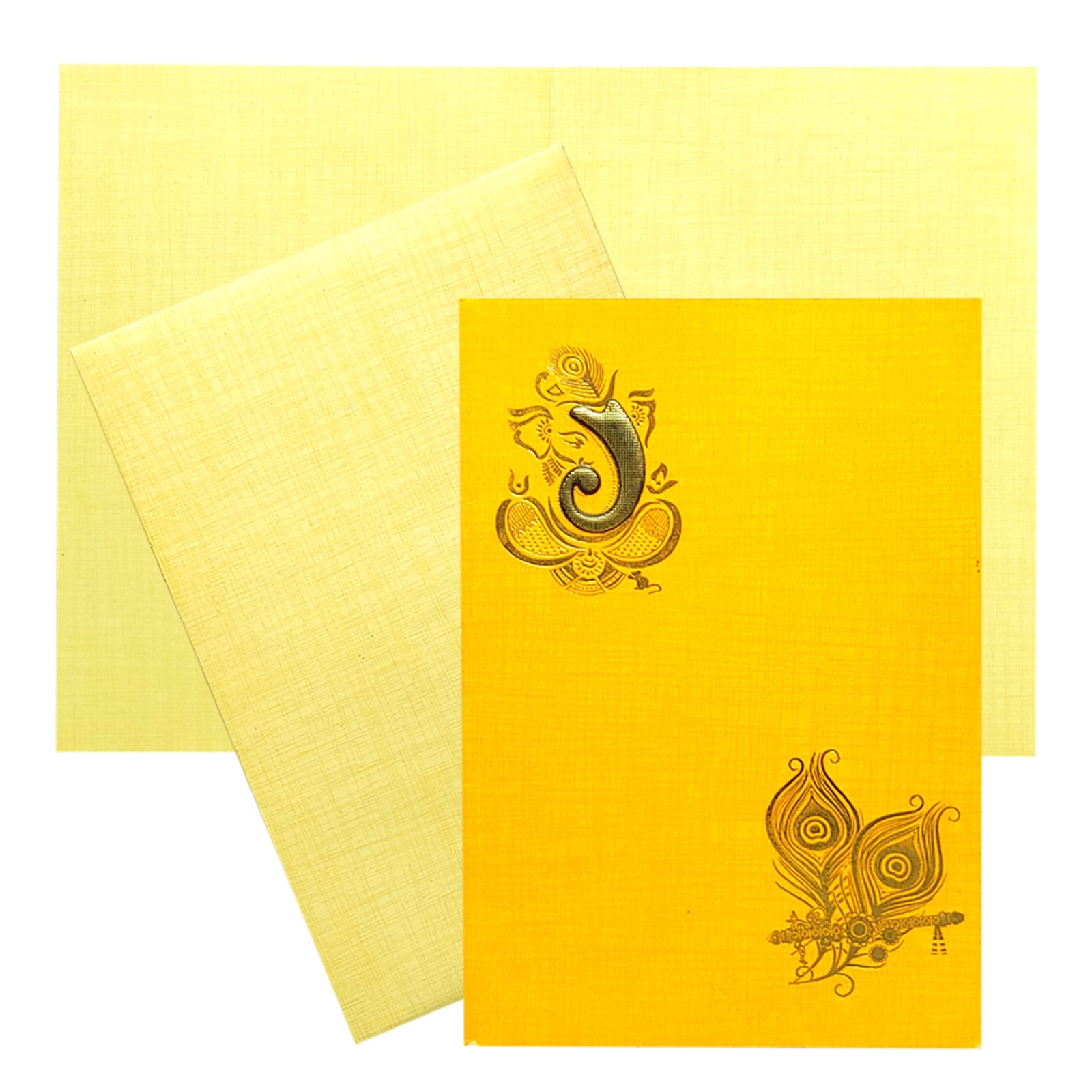 Orange Prince Met Contra Designer Wedding Card With Peacock Feather &amp; Lord Ganesha-KNPM704O