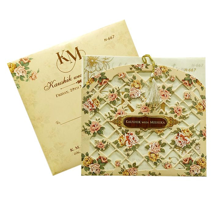 Cream Beige Tracing Sheet Wedding Card-King of Cards