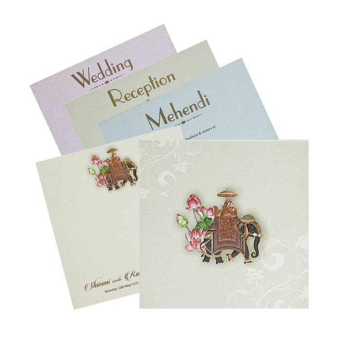 Cream Elephant Padded Wedding Invitation Design-King of Cards