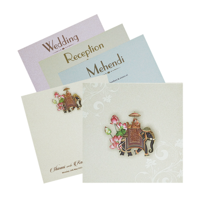 Cream Elephant Padded Wedding Invitation Design-King of Cards