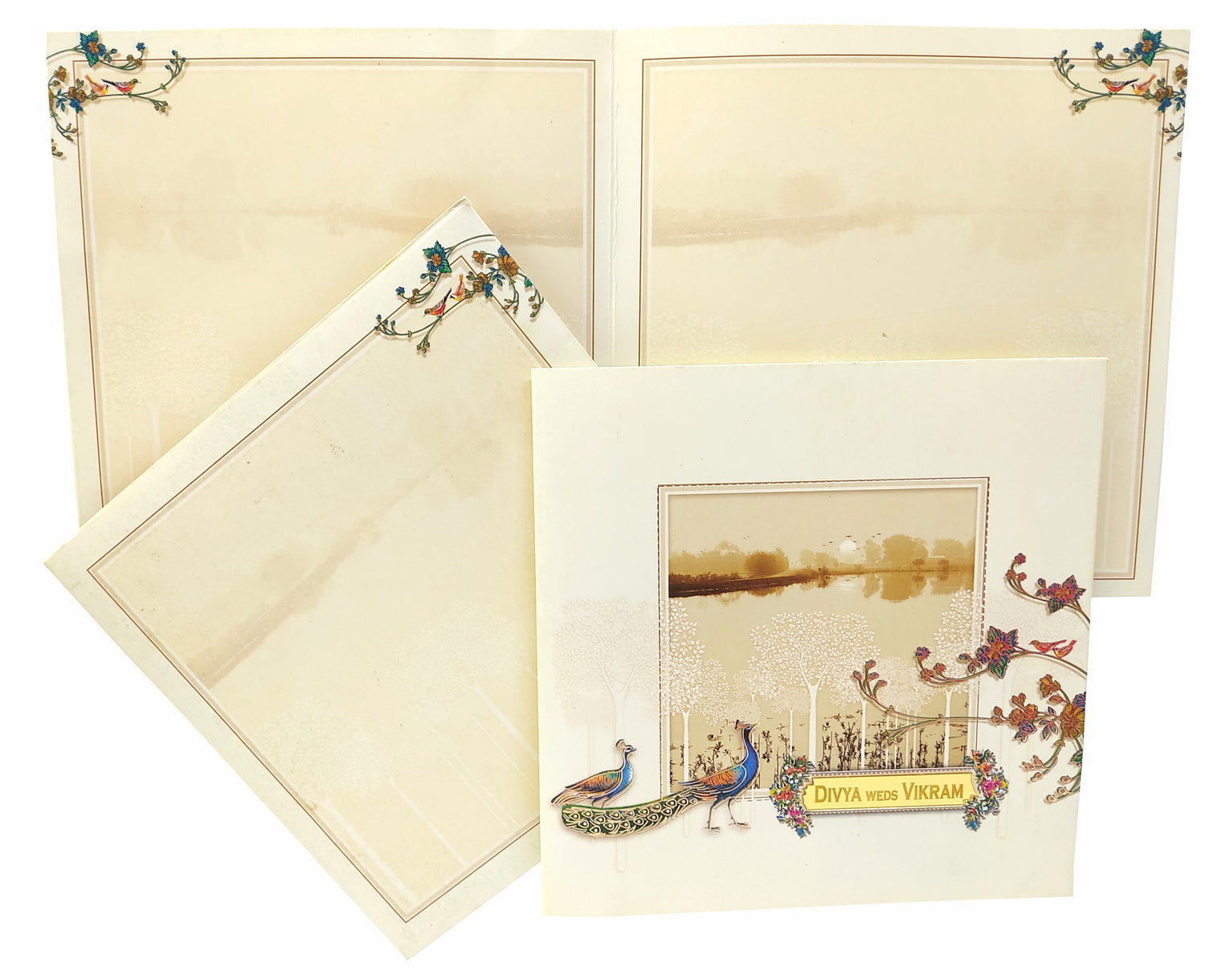 Cream Offset Scenery With Peacock Invitation Card-KNSN6702C