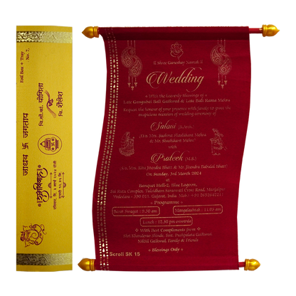 Crimson Red Satin Scroll Card-KJTS0015