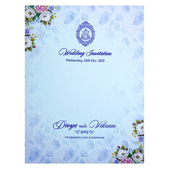 Blue Floral Wedding Invitation Card-King of Cards