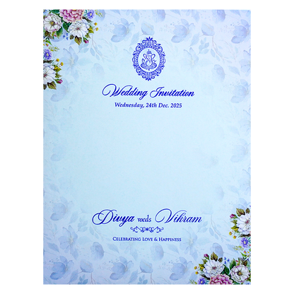 Blue Floral Wedding Invitation Card-King of Cards