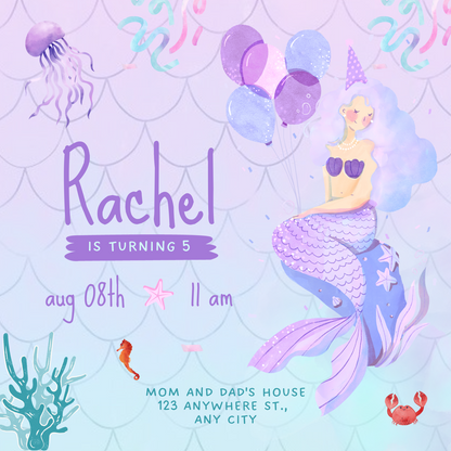 Purple Aqua Mermaids Invitation-AAMER001