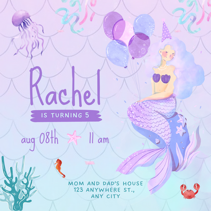 Purple Aqua Mermaids Invitation-AAMER001
