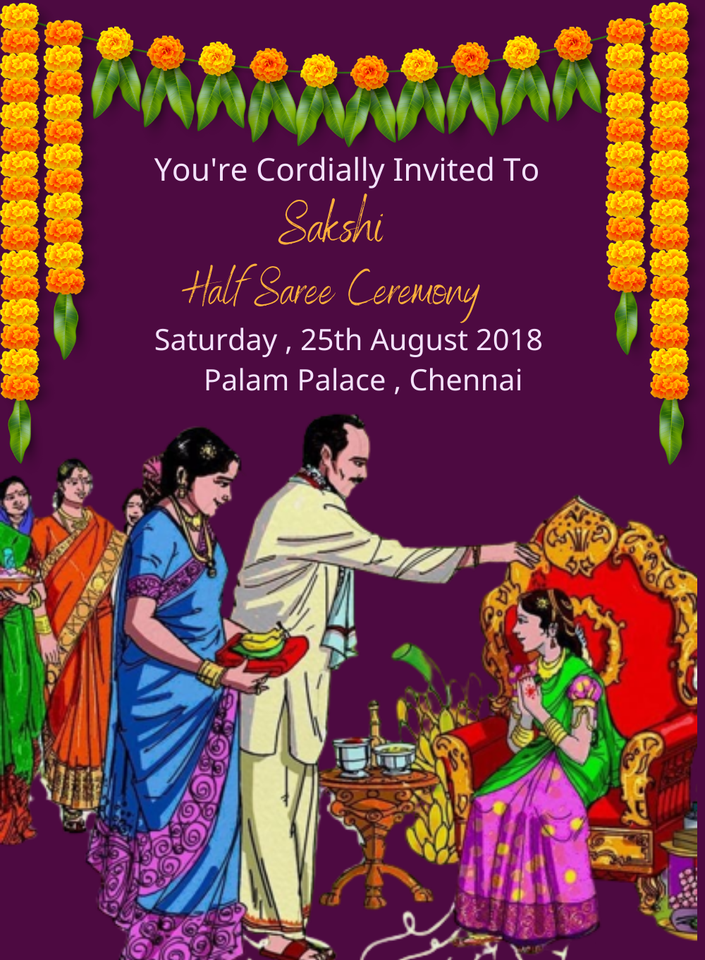 Blue Royal Half Saree Invitation-AAHAL005
