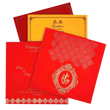 Dazzling Red Shading With Floral Theme Wedding Card - KNK3277-King of Cards