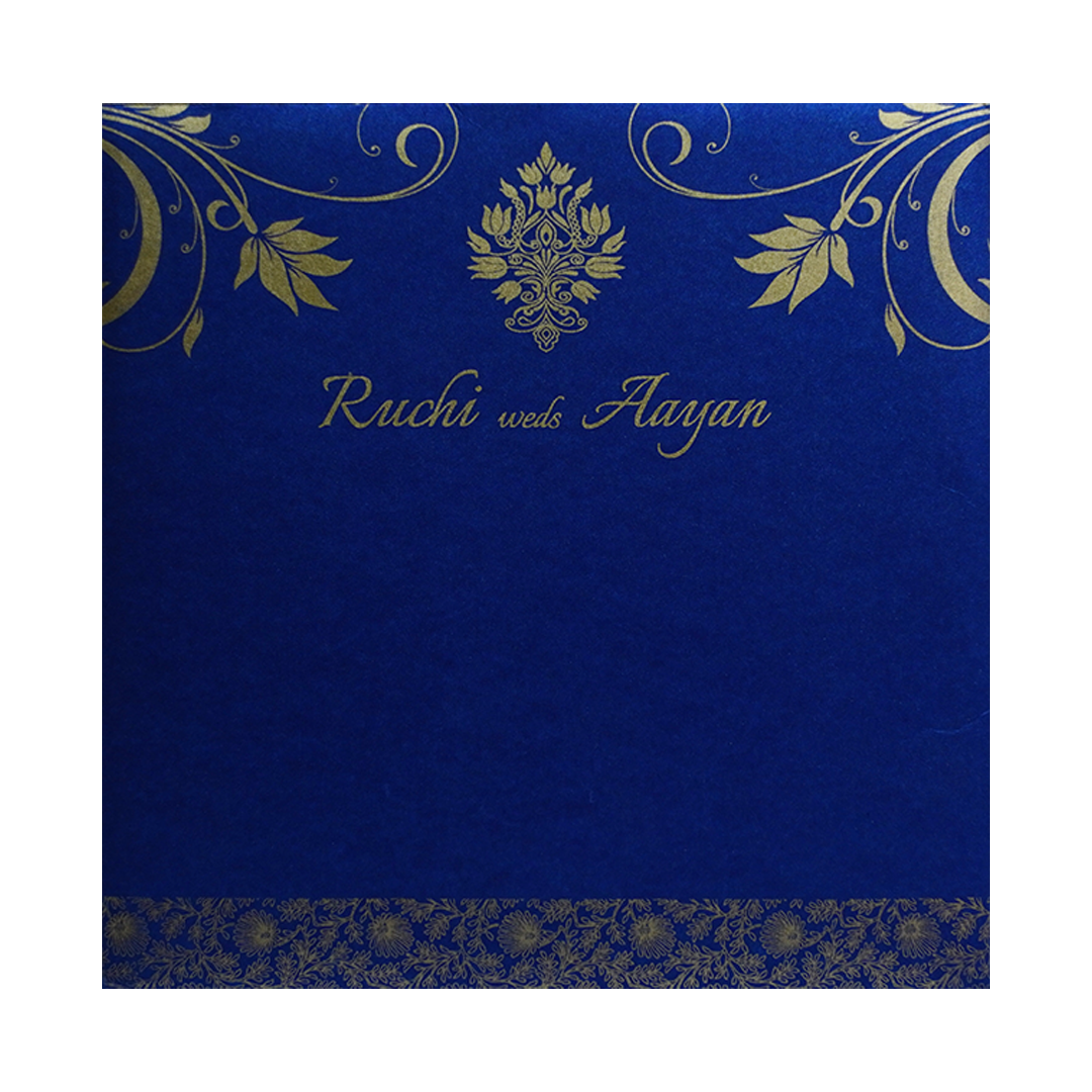 Blue Floral Nameplate Wedding Card-KRC30282