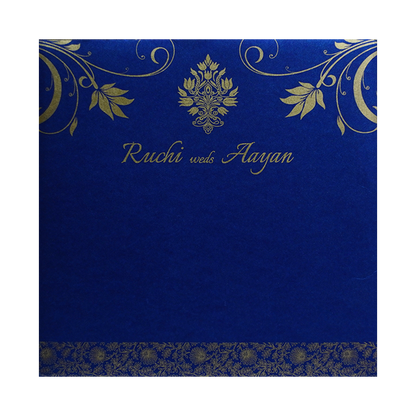 Blue Floral Nameplate Wedding Card-KRC30282