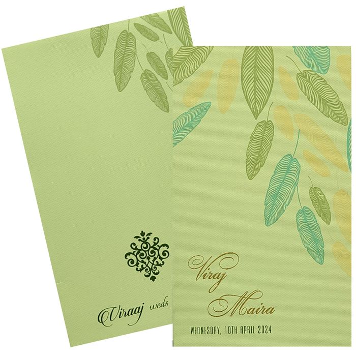 Pastel Green Leaf Design Invitation Card-King of Cards