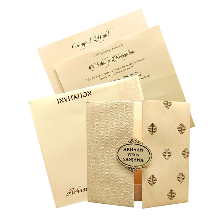 Peach Embossed Padded Invitation Card-KRC27421