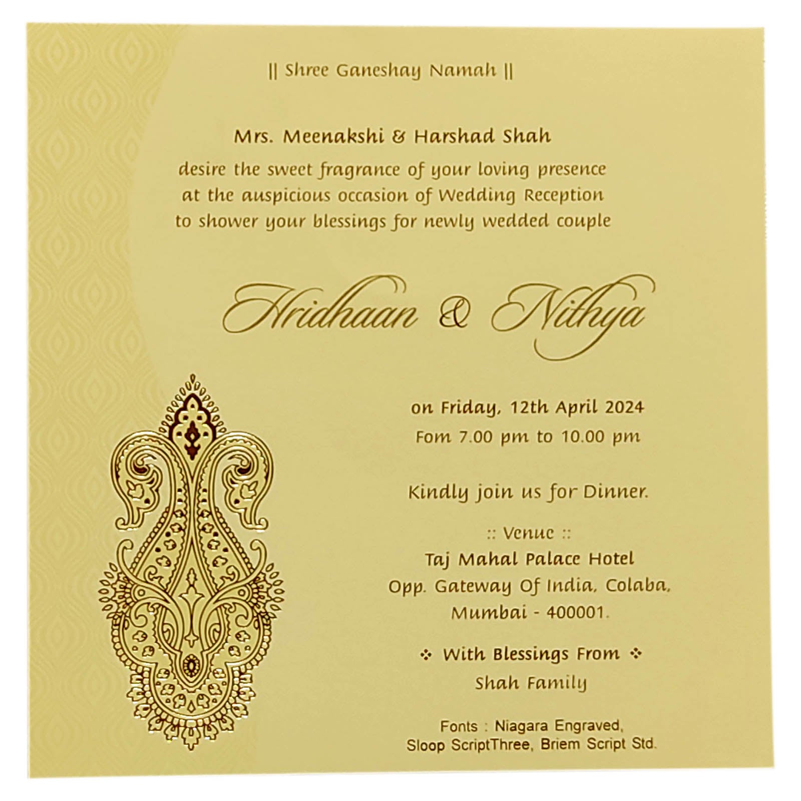 Sandal Single Sheet Invitation Card-KRCS5031
