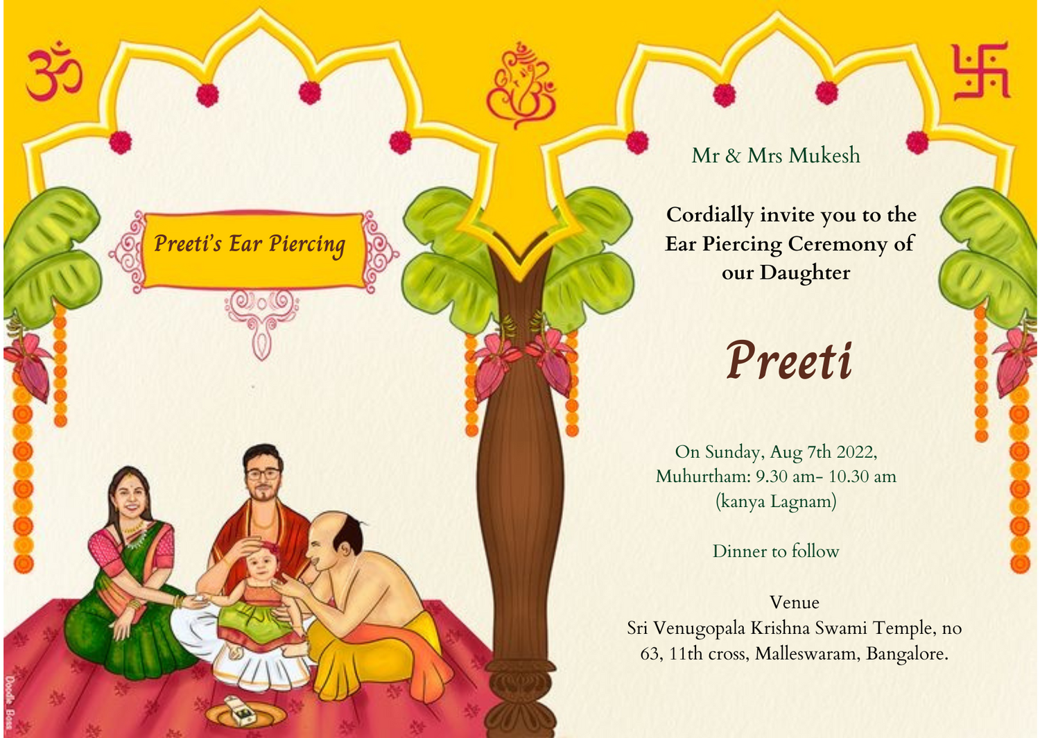 Yellow Banana Leaf Ear Piercing Ceremony Invitation-King of Cards