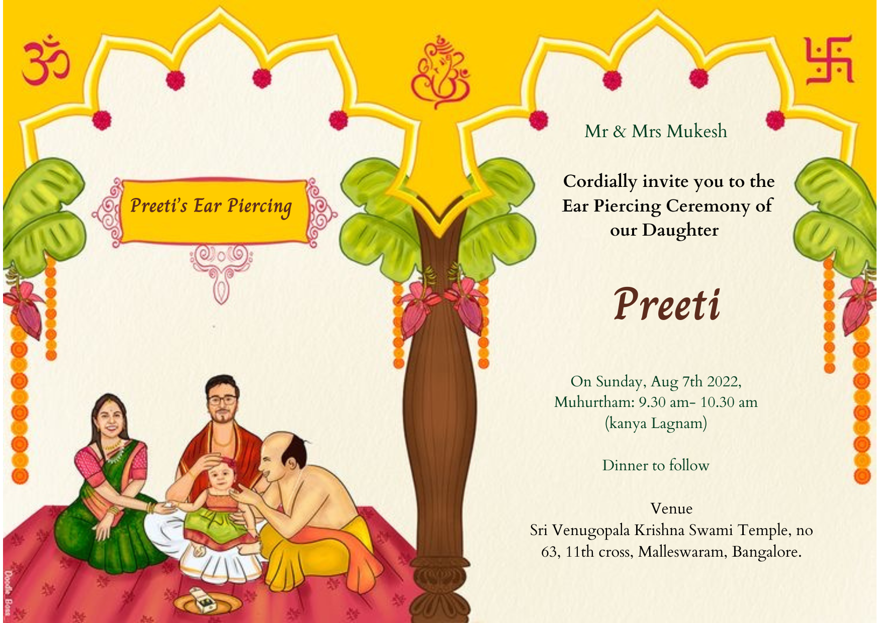 Yellow Banana Leaf Ear Piercing Ceremony Invitation-King of Cards