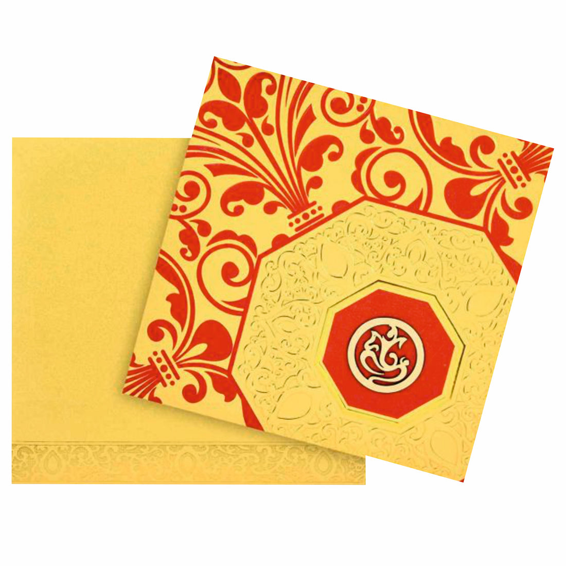 Alluring Gold Shading With Red Floral Theme Wedding Card - KNK30390
