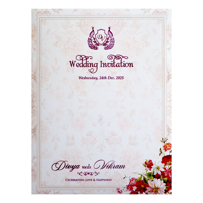 Pink Cream Floral Nameplate Invitation Card-King of Cards