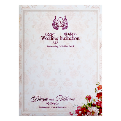 Pink Cream Floral Nameplate Invitation Card-King of Cards