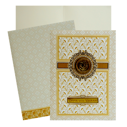 White Ganesha Nameplate Wedding Invitation-KNK7078W