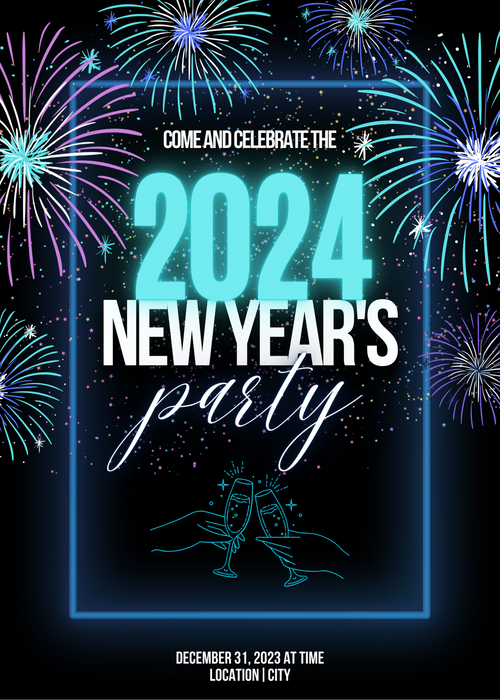 Black Fireworks New Year Party Invitation-AANYI001