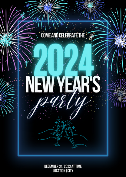 Black Fireworks New Year Party Invitation-AANYI001