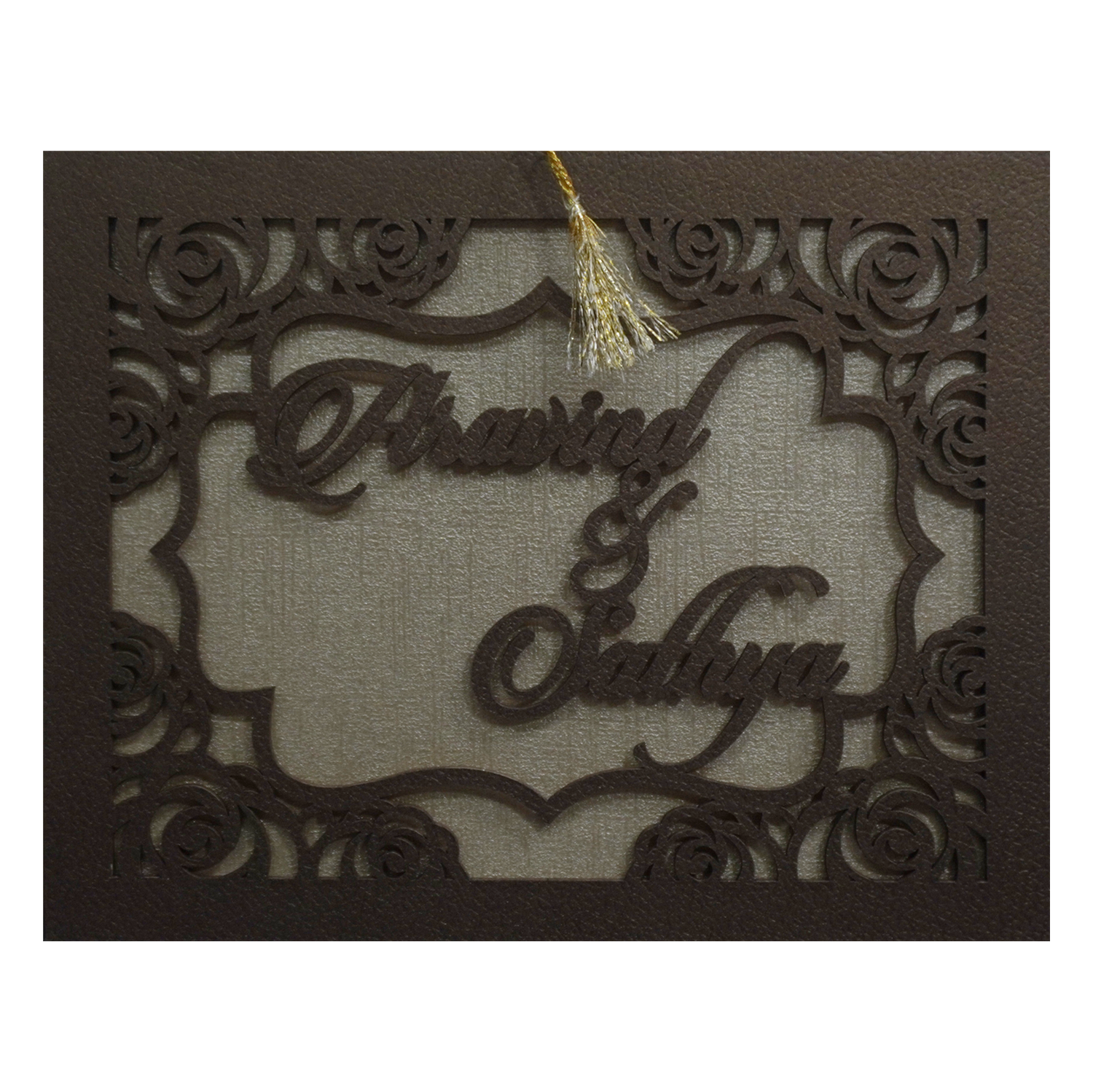 Shiny Golden MDF Wedding Card-KSI11570