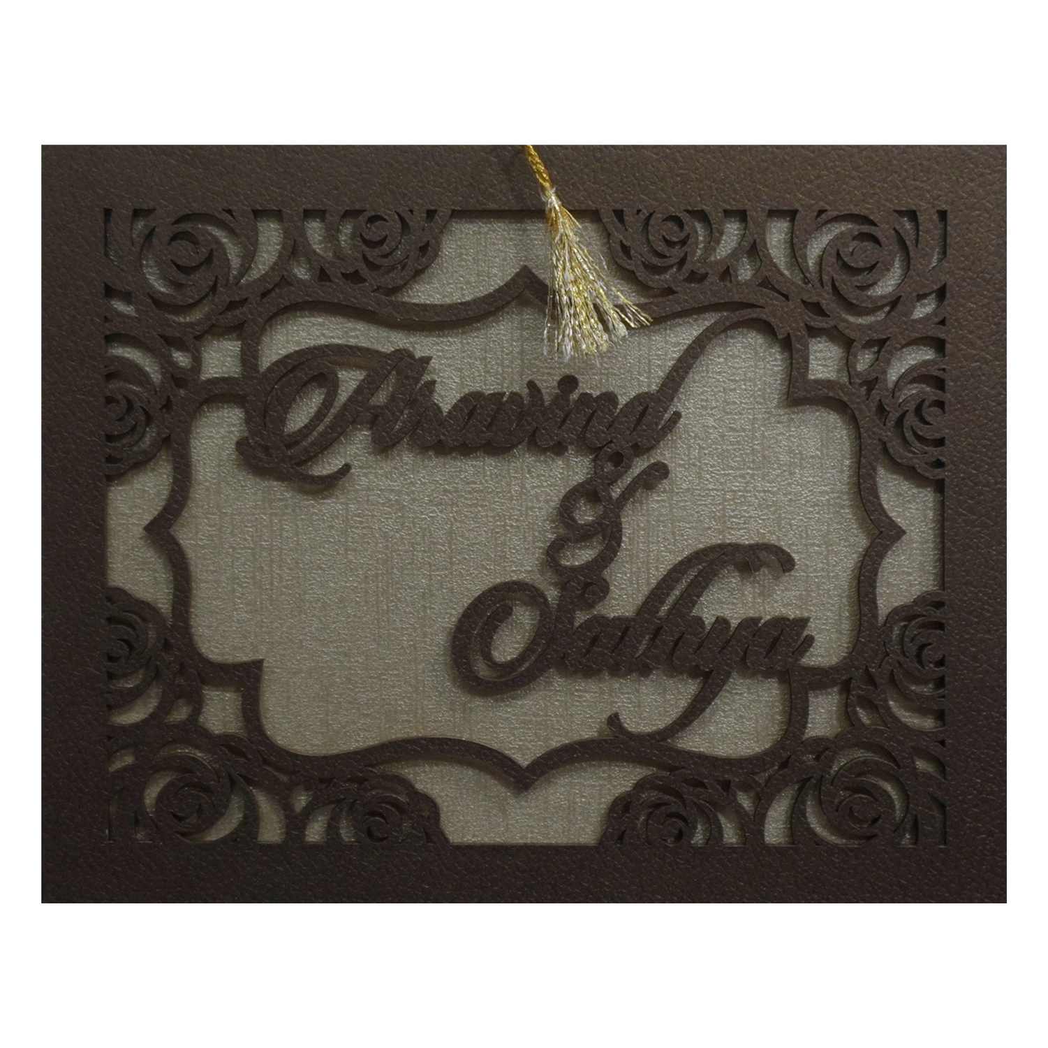 Shiny Golden MDF Wedding Card-KSI11570