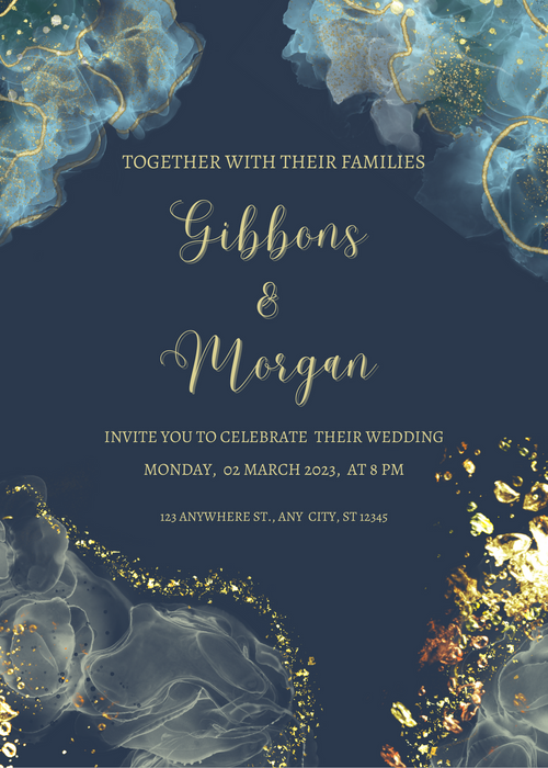 Blue Elegant Gold Watercolor Save The Date E-Invitation-EINK0001-King of Cards