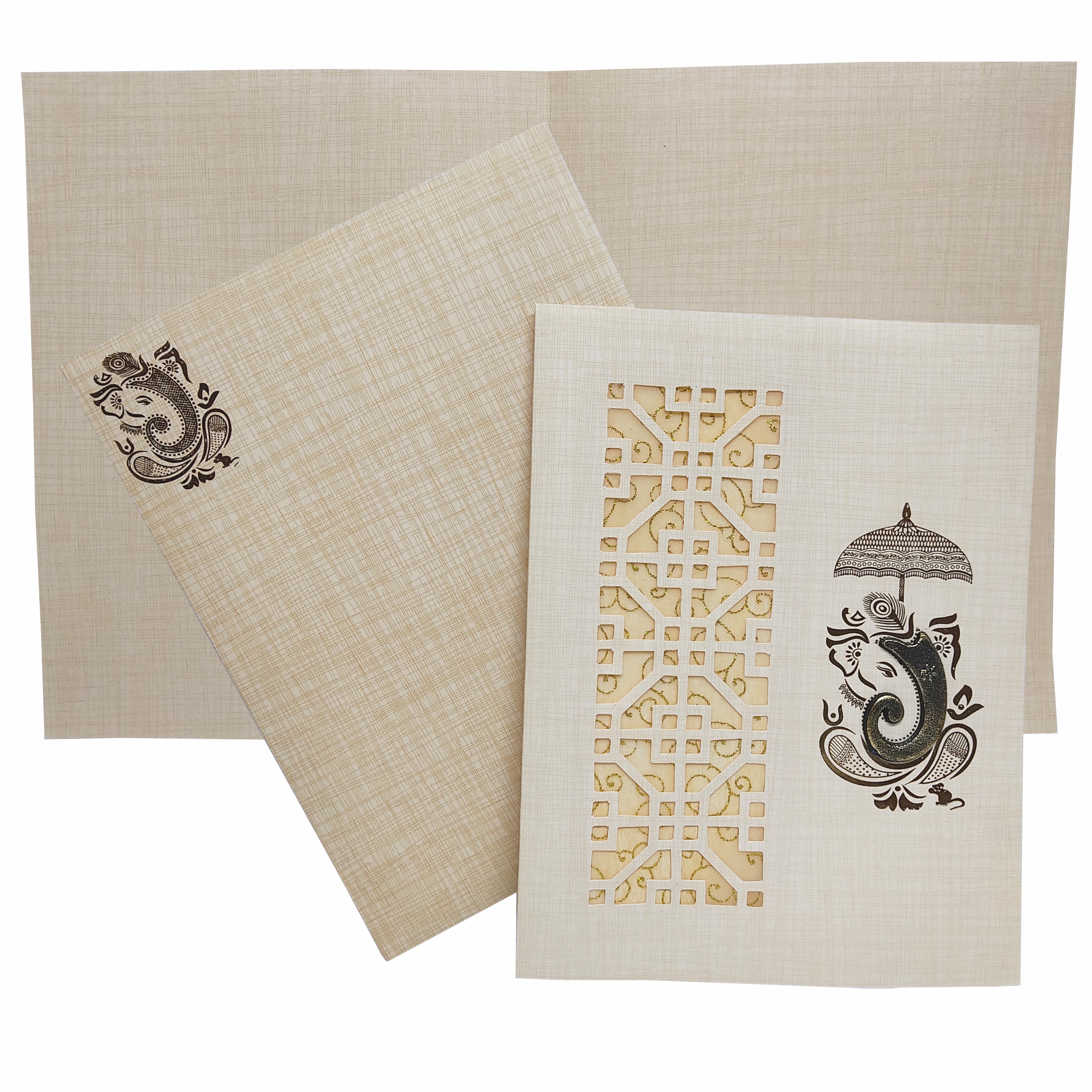 Check out our super cool collection of Grey with laser cut an ganesha symbol and one folding insert  invitation card at best price. &amp;