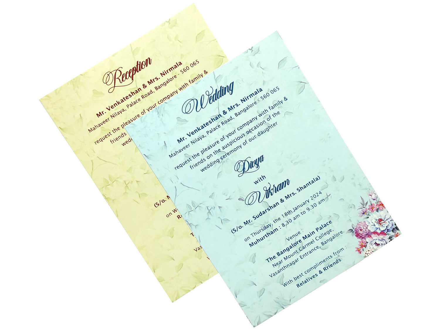 Blue Floral Door Type Invitation Card-KNK9701LB